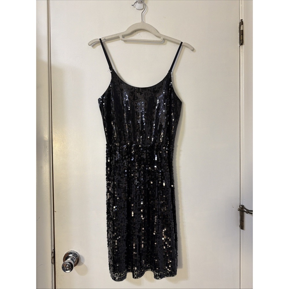 Express Dress Womens SP Black Full Sequin Little Black Dress Elastic Waist New